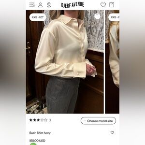 Djerf Avenue Satin Ivory Shirt NWT